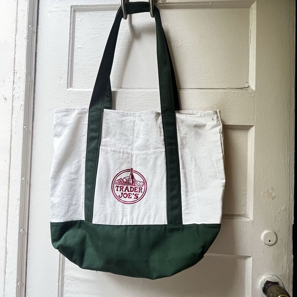 Trader Joes Large Green Canvas Tote Bag Oversized Earthy Sustainable Versatile
